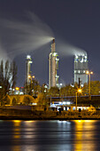 Voest Linz, Stahlwerk bei Nacht, Donau, Oberösterreich, Österreich