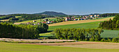 Fields near Mariasdorf, pilgrimage church in the background, Burgenland, Austria