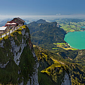 Blick vom Schafberg auf die Himmelpfortenhütte, Mondsee, Salzkammergut, Salzburg Land, Österreich