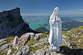White Madonna figure on Schafberg, Lake Mondsee, Salzkammergut, Salzburg Land, Austria