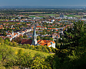 Blick auf die Kirche von Gumpoldskirchen, Thermenregion, Gumpoldskirchen, Niederösterreich, Österreich
