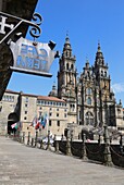 Kathedrale vom Parador Hostal Reyes Catolicos aus, Praza do Obradoiro, Santiago de Compostela, Provinz A Coruña, Galicien, Spanien