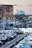 France, Corsica, Haute-Corse Department, Le Cap Corse, Bastia, Old Port, dusk