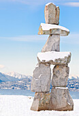 Inukshuk at English Bay in downtown Vancouver, British Columbia