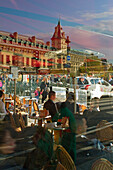 France, Paris, 75, 6th ARRT, Place St-Michel, Staggered Time lapsed photos of the coffee terrace