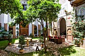 Kingdom of Morocco, Fes, Fes el Bali, Medina of Fes,  Riad Laaroussa, View of the courtyard