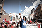 Canada, Quebec, Montreal, 2012 Quebec student protests, Young man brandishing a walking stick
