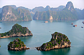 View of Halong Bay at the end of afternoon, North Vietnam, Vietnam, South East Asia, Asia