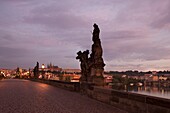 BAROQUE STATUES KING CHARLES IV BRIDGE PRAGUE CZECH REPUBLIC