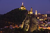 ST MICHEL D'AIGUILHE WITH CORNEILLE ROCK LE PUY EN VELAY HAUTE LOIRE AUVERGNE FRANCE