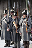 Soldiers in british period military costume festival du voyageur, winnipeg manitoba canada