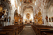 Das Innere der Klosterkirche von Rottenbuch, Weilheim-Schongau, Oberbayern, Bayern, Deutschland