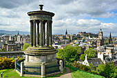 Dugald Stewart Monument on Calton Hill with view to city of Edinburgh, UNESCO World Heritage Site Edinburgh, Edinburgh, Scotland, Great Britain, United Kingdom