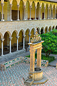 Two-storied cloister and atrium in Pedralbes abbey, Reial monestir de Santa Maria de Pedralbes, Gothic architecture, Pedralbes, Barcelona, Catalonia, Spain