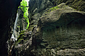 View inside a narrow canyon, Partnachklamm, Garmisch-Partenkirchen, Werdenfels, Wetterstein range, Upper Bavaria, Bavaria, Germany