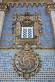 Azulejo tiles on the wall of the Triton gateway at Palacio Nacional da Pena (Pena National Palace), Sintra, Estremadura, Portugal