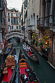 Gondolas on a canal, Venice, Veneto, Italy, Europe