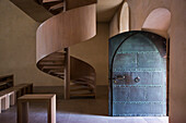 Spiral staircase and modern architecture in the church of St. Klara, Nuremberg, Franconia, Bavaria, Germany