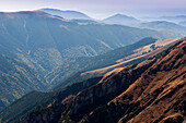 Panoramic view from track on the way to Cabana Podragu in the Fagaras Mountains, Transylvania, Romania