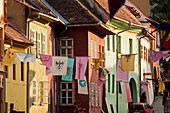 Colourful houses in the historic centre, Sighisoara, Transylvania, Romania