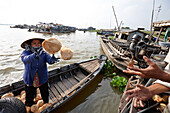 Floating market on Mekong river near Long Xuyen, An Giang Province, Vietnam