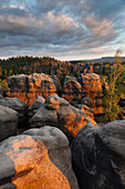 Carola rocks in evening light, National Park Saxon Switzerland, Saxony, Germany