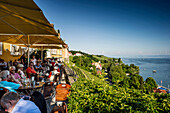 Restaurant und Bodenseepanorama, Meersburg, Bodensee, Baden-Württemberg, Deutschland