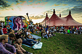 Sunset and people at the ZMF, Zeltmusikfestival 2013, Freiburg im Breisgau, Black Forest, Baden-Würtemberg, Germany