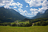 View over Ramsauer Ache valley, near Ramsau, Berchtesgaden region, Berchtesgaden National Park, Upper Bavaria, Germany