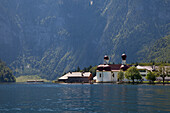 Baroque style pilgrimage church St Bartholomae, Koenigssee, Berchtesgaden region, Berchtesgaden National Park, Upper Bavaria, Germany