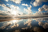 Sunrise on the beach at Ahlbeck, Usedom island, Baltic Sea, Mecklenburg Western-Pomerania, Germany