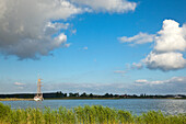 Sailing ship on the Achterwasser, near Neppermin, Usedom island, Baltic Sea, Mecklenburg Western-Pomerania, Germany