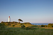 Lighthouse at Dornbusch, Hiddensee island, National Park Vorpommersche Boddenlandschaft, Baltic Sea, Mecklenburg Western-Pomerania, Germany