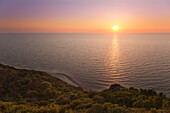 View from Dornbusch to the north over the Baltic Sea at sunset, Hiddensee island, Baltic Sea, Mecklenburg Western-Pomerania, Germany