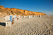 Beach chairs at Rotes Kliff, near Kampen, Sylt island, North Sea, North Friesland, Schleswig-Holstein, Germany