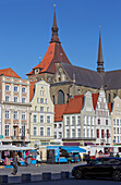 Neuer markt with St. Mary's church, Marienkirche, Hanseatic town of Rostock, Mecklenburg Western Pommerania, Germany