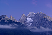 Schärtenspitze, Blaueisspitze und Hochkalter mit Blaueisgletscher, Nationalpark Berchtesgaden, Berchtesgadener Alpen, Oberbayern, Bayern, Deutschland