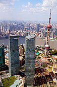 China, Shanghai, Pudong Lujiazui Financial District, Century Avenue, view from, Jin Mao Tower, Grand Hyatt Shanghai, hotel, Huangpu River, Shanghai IFC North South Tower, Oriental Pearl Tower