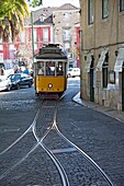 Portugal, Lisbon, Tram in old Lisbon.