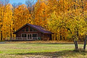 A rural Upper Penninsula home with fall foliage color, Michigan, USA