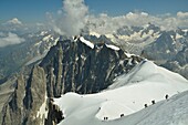 Mountaineers near the Aiguille du Midi. Chamonix Valley, French Alps