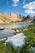 Deep Lake and East Temple Peak, Bridger Wilderness in the Wind River Range of the Wyoming Rocky Mountains