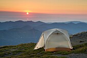 Sunset on backcountry campsite on Skyline Divide, Mount Baker Wilderness, North Cascades Washington