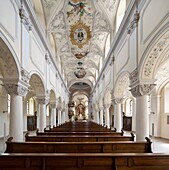 Monastery of Oberzell, Zell/Main, Total interieur with altar and ceiling fresco