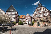 City hall and traditional timbered houses in Homberg Efze on the German Fairy Tale Route, Hesse, Germany, Europe