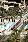 San Diego, California - The San Diego Trolley runs through the city´s downtown