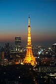 Tokyo Tower and Tokyo skyline at dusk Tokyo Japan