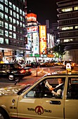 Taxi in front of Shinjuku station, Shinjuku, Tokyo City, Japan, Asia