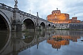 Castel Sant´Angelo Mausoleum of Hadrian, reflected in the Tevere river, Rome, Italy