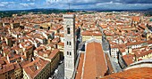 Campinale of the the Gothic-Renaissance Duomo of Florence, Basilica of Saint Mary of the Flower, Firenza  Basilica di Santa Maria del Fiore  from the top of the Dome  Built between 1293 & 1436  Italy